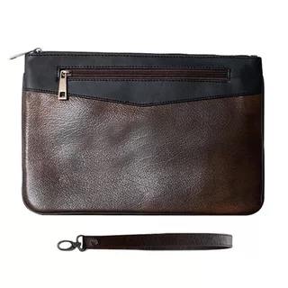 CLUTCH BAG LEATHER BROWN BLACK - TAS CLUTCH KULIT COKLAT