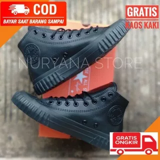 Sepatu Sneaker Converse Allstar Kulit Ct2 Basic Vitage Hitam High Size 38-43 Made In Vietnam