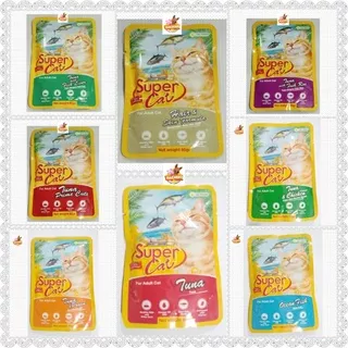 Super Cat Pouch all Varian 85gr/ SuperCat Pouch all Varian 85gr/Supercat Adult Pouch 85gr/ Super Cat Pouch Adult 85gr/ Super Cat Hair Skin/Super Cat Prime Cuts/ Super Cat Tuna Chicken/Super Cat Tuna Prawn/Super Cat Tuna With Fish Liver