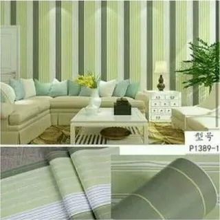 WALLPAPER DINDING GARIS HIJAU PUTIH WPS103 / WALLPAPER 5M MURAH / STICKER