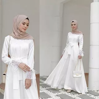 dress brukat muslim Zinara Baju Gamis Wanita Brukat  Gamis Putih Lebaran Umroh Haji  Busana Muslim Wanita