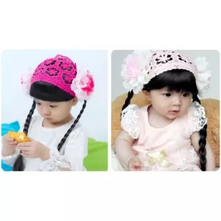 FH5602 Kepang - Handmade wig headband with fringe / Bandana rambut palsu poni untuk anak baby bayi