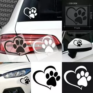 Sticker cutting mobil jejak kaki anjing dan hati lucu untuk body dan kaca mobil