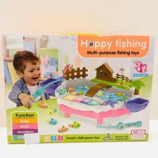 Happy fishing fish 2 in 1 3D colorful light - mainan anak balita pancing ikan ada musik dan lampu