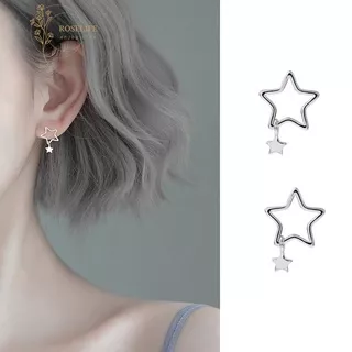 Roselife Simple Fashion S925 Circle Star Stud Earrings for Women Girls Ear Jewelry 1 Pair