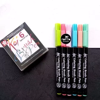 Sakura Koi Coloring Brush Pen Set 6 Color Pastel Kuas Calligraphy Kaligrafi Komik Manga Warna