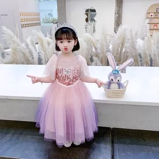 BAJU DRESS GAUN PESTA ANAK CEWEK PEREMPUAN PRINCESS FROZEN PINK TUTU MEKAR CANTIK FASHION GIRL KOREA