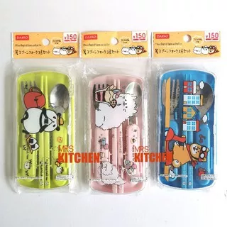 SENDOK GARPU SUMPIT ANAK 1 SET BEKAL SEKOLAH KID`S SPOON FORK CHOPSTICKS SET DAISO JAPAN