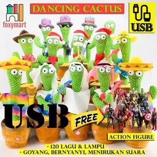 (FREE ACTION FIGURE!) Mainan Kaktus Bergoyang dan Bicara Bisa Rekam Suara Boneka Kaktus Goyang Dancing Cactus Toy Talk Talking Menari