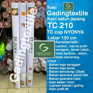 ( per 1 roll ) kain TC 210 NYONYA katun jepang putih polos adem rollan lebar 150 cm bahan baju kemeja hem seragam sekolah kerudung krudung jilbab hijab bergo ihram ihrom sorban surban kerajinan tangan mori kafan taplak meja tirai hordeng gorden