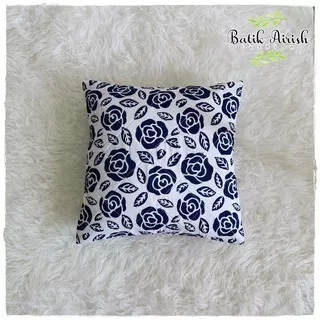 Sarung Bantal Sofa Batik CAP | Kembang Mawar Biru | Cushion Cover Kursi Tamu uk. 40x40 cm |