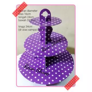 Tempat cup cake cupcake muffin coklat stand 3 tier susun motif polkadot warna ungu