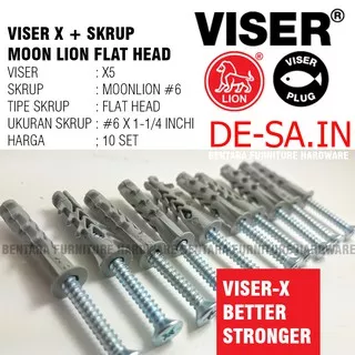 10 x Viser X5  + Screw Flat Head Moon Lion 1 1/4 - Skrup Angkur Dinding Tembok Beton Bata