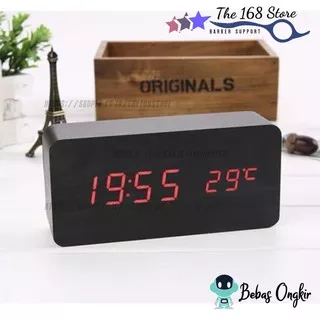 Jam Meja Kayu Digital Led Weker / Digital Wood Alarm LED Clock Jam Kayu Suhu