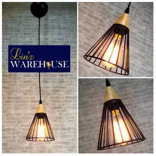 Lampu gantung cafe resto WOOD IRON CAGE pendant light