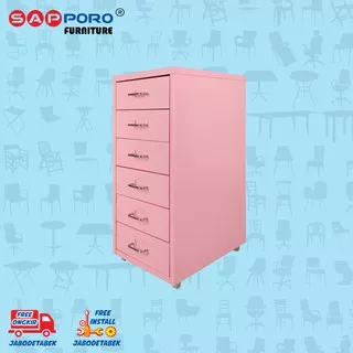 Filing Cabinet / Lemari Arsip Besi Mini 6 Laci SAPPORO ALZEY - Pink