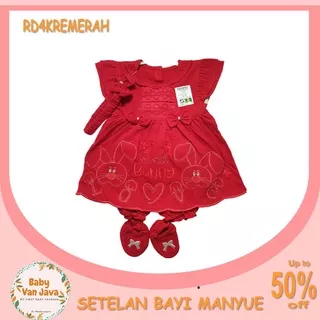 BAJU BAYI SETELAN 4IN1 DRESS CELANA SEPATU HEADBAND MERAH MANYUE 1 BULAN RD4KREMERA (0-6 BULAN) BAYI ONLINE SHOP BJ