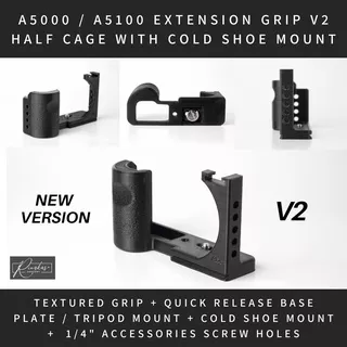 Extension Grip V2 Half Rig Cage Case Sony A5000 A5100 Cold Shoe Hot Shoe Mount 1/4 Inch Acessory Screw Holes for Smallrig Accessories Arca Interface Custom Case Base Plate Quick Release Tripod RINGKAS CONCEPT