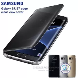 Flip Case Samsung S7 Edge Flip Clear View Standing Smart Mirror Case Cover Original Murah