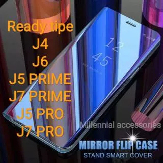 Samsung j4 j6 j2 prime j5 prime j7 prime j5 pro j7 pro Flip case mirror clear view standing autolock