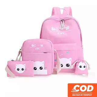 Tas Ransel Backpack Anak Sekolah Satu Set Cat Kucing Sepaket Murah Grosir TOKO92