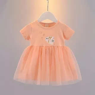 CWEETBABY fish tutu dress / dress bayi import tangan pendek motif ikan / dress anak baby pink kuning