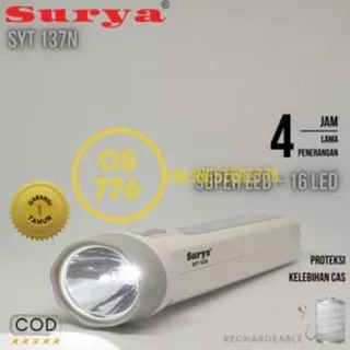 Surya Lampu Emergency SYT 137N Linght 16 LED +Senter super LED 0,5w Rechargeable surya SNI AMAN
