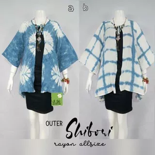 Outer Shibori Rayon Biru Cardi Cardigan Outer Jumputan Tie Dye Handmade Kuliah Kantor