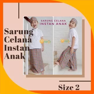 Best seller se Indonesia Sarung celana instan anak + peci tanpa koko  nea orange size 2