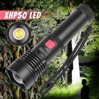 Xhp50 Lampu Senter Led Super Terang Anti Air Zoom 5 Mode Dengan Port Charger Usb
