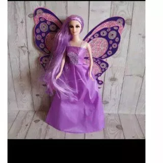 Boneka Barbie bersayap syantik mahkota dan tongkat bintang