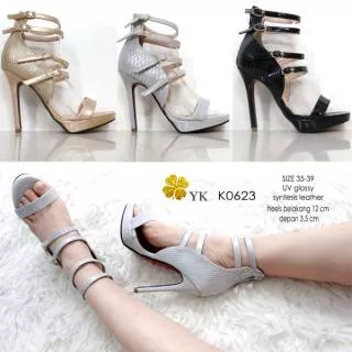 Ykshoes 0623 strap heels 12cm import shoes sepatu wanita highheels ladiess 12 cm gold silver bartier