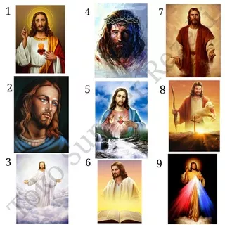 Poster Wajah Tuhan Yesus Kristus Lukisan Face Jesus Wallpaper Foto Canvas Paper Pajangan Dinding Gambar Domba Gendong Anak Kecil