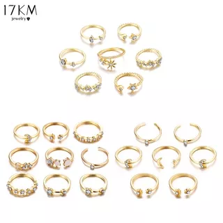 17KM Vintage Gold Crystal Ring Set Bohemian Moon Star Rings Women Finger Ring Wedding Jewelry