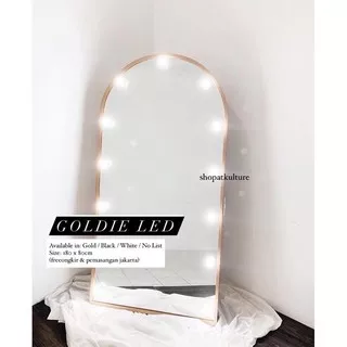 FREE ONGKIR - GOLDIE Oval Vanity Standing Mirror LED Lamp Kaca Cermin Tinggi Full Body Meja Rias