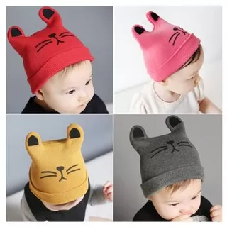 ZME TOPI KUPLUK MOTIF KUCING anak / Topi Kupluk Rajut Hangat Motif Kucing  / topi kupluk kuping baby