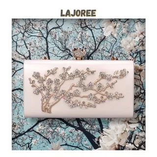 LAJOREE Rhinestones Clutch Tas Pesta Cantik Mewah Kristal Crystal Rhinestone Mengkilap Tali Rantai Clutchbag Clutch Bag Tangan Wanita Cewek Cewe Ibu Ibu Kondangan Kekinian Fashion Stylish Model Kotak Persegi Elegan Untuk Nikahan Bridesmaid Import