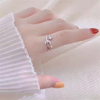 Fashion Star Moon Ring Trendy Light Double Twist Multi-layer Opening Finger Rings Jewelry