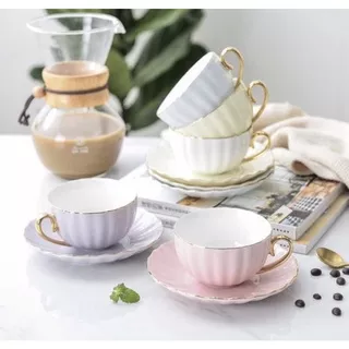 Cangkir Teh keramik (1)bh set/les bonbon teacup and saucer/teacup warna pastel/teacup with saucer set/souvenir ulangtahun cangkir set