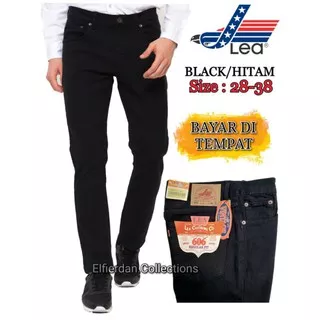 [PROMO]Celana jeans pria warna Hitam LEA 606 flat denim celana  ukuran 28 sampai 38 COD