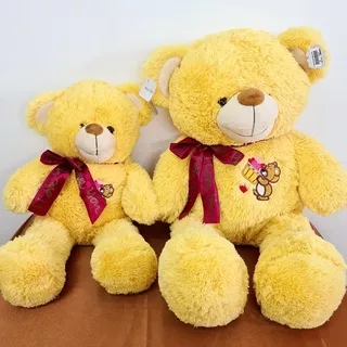 Boneka Beruang Teddy Bear Jumbo Love Bordir Kuning 30 dan 40 cm