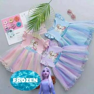 Dress Import Baby Rainbow Frozen 6 Bln - 2 Thn Bayi Anak Perempuan Cewek Girl Rok Tutu Impor Pelangi