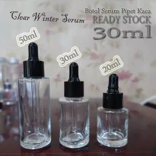 Botol Serum 30ml Botol Obat Cair Tetes Dropper Essence Oil 30 ml Pipet Kaca Bening Ring Putih Hitam