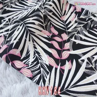 KKV184 Bahan Kain Kanvas Bahan Tas / Pouch / Cushion Cover Motif Daun Palem Hitam Ukuran 48x145cm