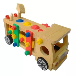 Mainan Anak Laki Laki Wooden Truck Bongkar Pasang Truk Kayu Edukatif