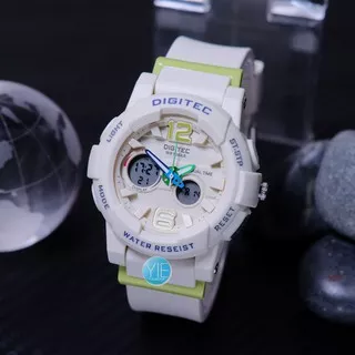 Jam Tangan Digitec Wanita Terbaru 2021 Model Fashion Casual BDA 4073 T Warna Putih Tulang Dual Time Original Bergaransi Anti Air Untuk Berenang Strap Karet Stopwatch, Alarm, Lampu LED