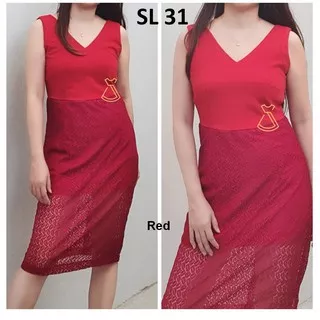 SL31 - Dress Pesta Brukat Lace See Through Sepan Sexy Import Premium Lilac Hitam Merah