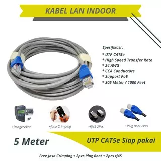 Kabel LAN 5M UTP CAT 5e RJ45 Kabel LAN UTP CAT5e 5 Meter Siap Pakai 5Meter Kabel UTP FTP