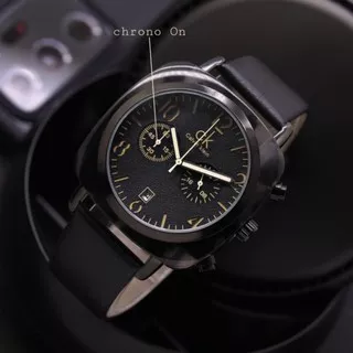 ( COD ) Jam Tangan Pria Calvin Klein / CK Chrono , Tanggal  Aktif  9976 LS Strap Kulit Free Baterai