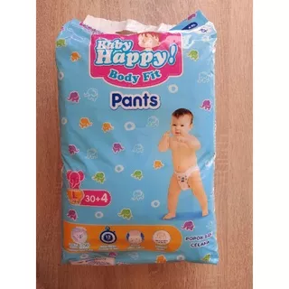 DIAPERS BABY HAPPY BODY FIT PANTS POPOK CELANA DAY ACTIVE BABY PANTS L ISI 30+4 POPOK BAYI CELANA SEKALI PAKAI PAMPERS ANTI BOCOR MURAH